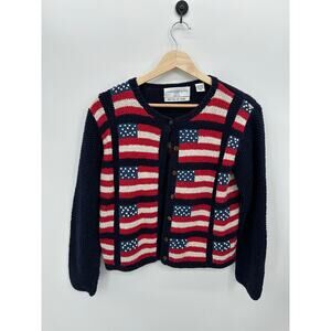 Marisa Christina Womens American Flag Knit Cardigan Sweater Linen Cotton USA PP